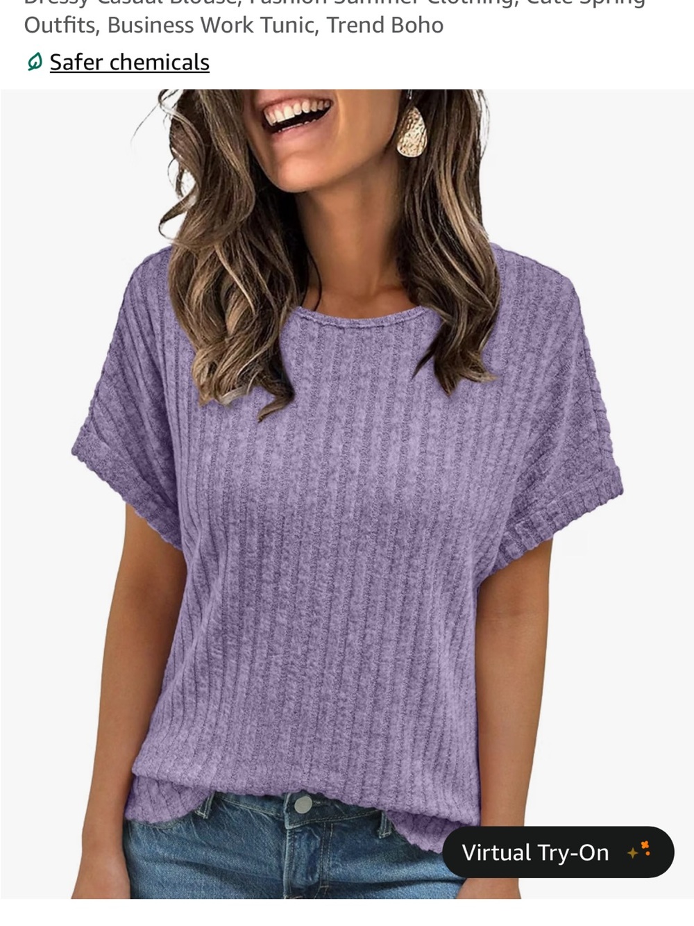 Casual Women's Ribbed Short-Sleeve Top in Lavender - Brand